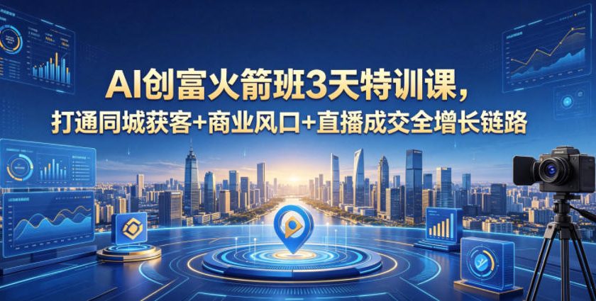 AI创富火箭班3天特训课，打通同城获客+商业风口+直播成交全增长链路，2026年4月新课-蓝天网创