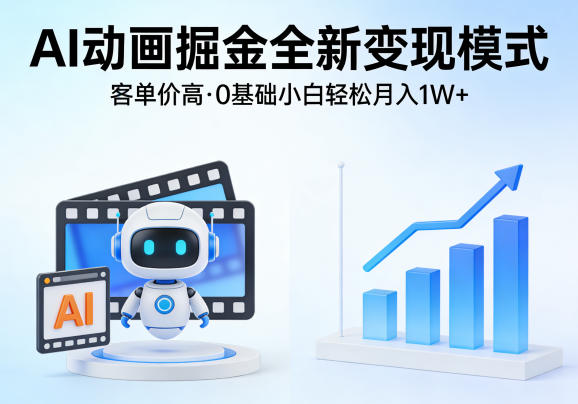 AI动画掘金全新变现模式，客单价高，0基础小白也能轻松月入1W+-蓝天网创