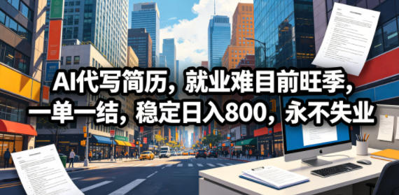 AI代写简历，就业难目前旺季，一单一结，稳定日入800，永不失业-蓝天网创