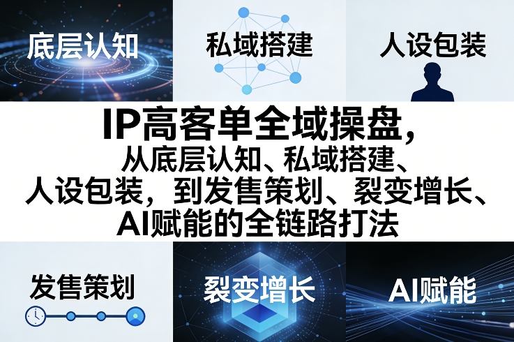 IP高客单全域操盘，从底层认知、私域搭建、人设包装，到发售策划、裂变增长、AI赋能的全链路打法-蓝天网创