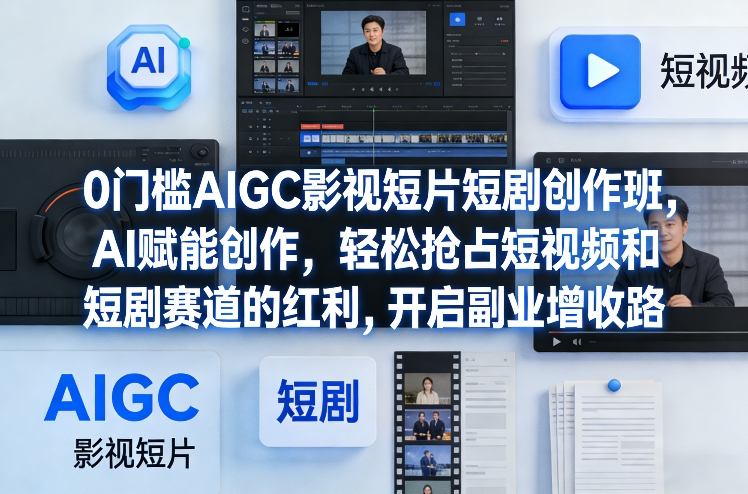 0门槛AIGC影视短片短剧创作班，AI赋能创作，轻松抢占短视频和短剧赛道的红利，开启副业增收路-蓝天网创