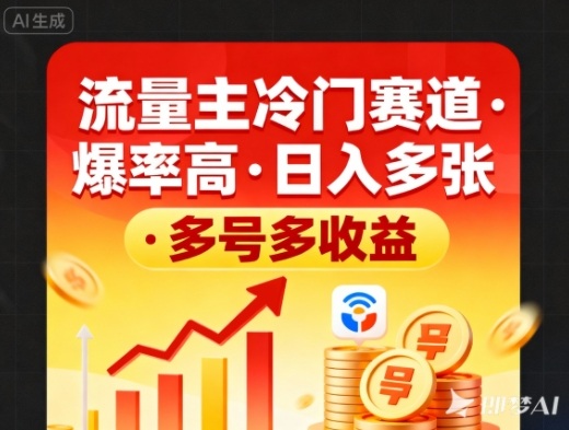 流量主冷门赛道，爆率高，日入多张，多号多收益-蓝天网创