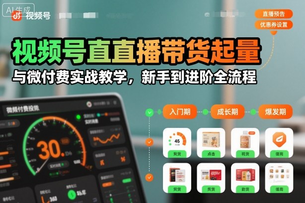 视频号直播带货起量与微付费实战教学，新手到进阶全流程-蓝天网创