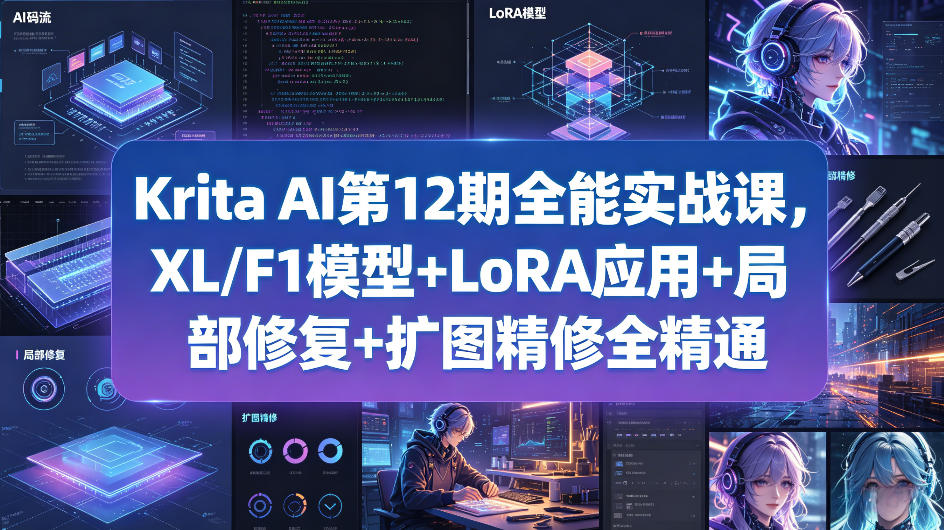 Krita AI第12期全能实战课，XL/F1模型+LoRA应用+局部修复+扩图精修全精通-蓝天网创