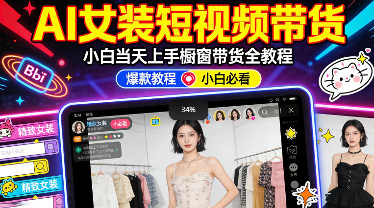 AI女装短视频橱窗带货：小白零门槛当天上手，高佣金爆款轻松賺！-蓝天网创