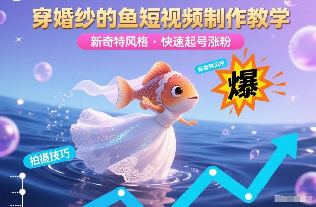 穿婚纱的鱼短视频制作教学，新奇特风格，快速起号涨粉-蓝天网创