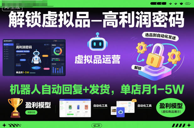 解锁虚拟品高利润密码：机器人自动回复+发货，单店月1-5W【揭秘】-蓝天网创