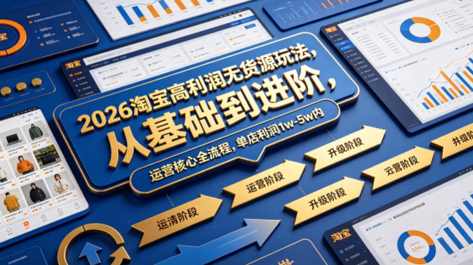 2026淘宝高利润无货源玩法，从基础到进阶，运营核心全流程，单店利润1w-5w内-蓝天网创