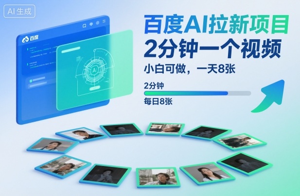 百度AI拉新项目，2分钟一个视频，小白可做，一天8张【附案例+保姆级教程】-蓝天网创