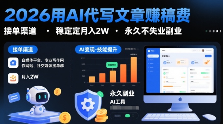 2026用AI代写文章賺稿费，提供接单渠道，稳定月入2W，永久不失业副业-蓝天网创