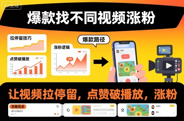 爆款找不同视频涨粉，让视频拉停留，实现点赞，破播放，涨粉-蓝天网创