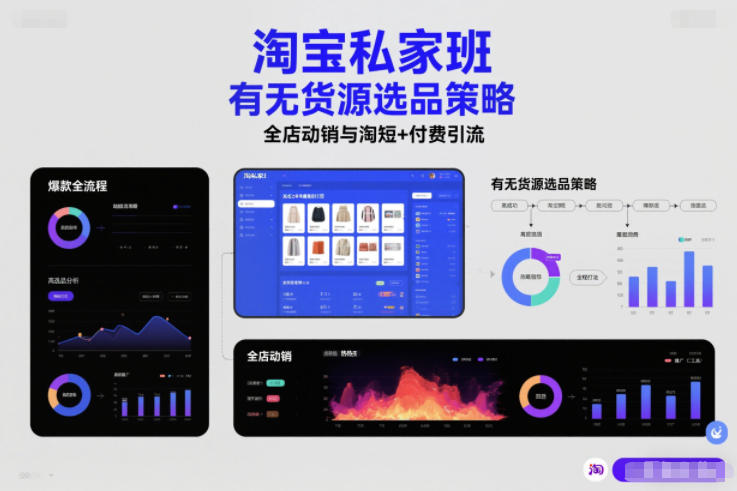 淘宝私家班，有无货源选品策略，高成功率爆款全流程打法，全店动销与淘短+付费引流（更新2026）-蓝天网创