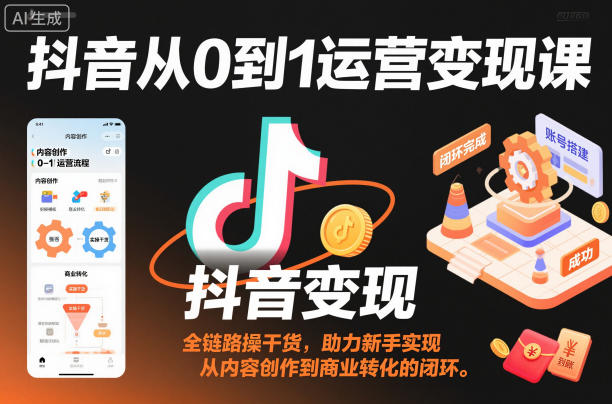 抖音从0到1运营变现课，全链路实操干货，助力新手实现从内容创作到商业转化的闭环-蓝天网创