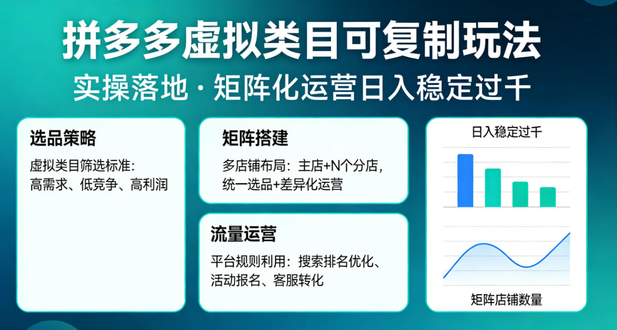 拼多多虚拟类目可复制玩法，实操落地，矩阵化日入稳定过千【揭秘】-蓝天网创