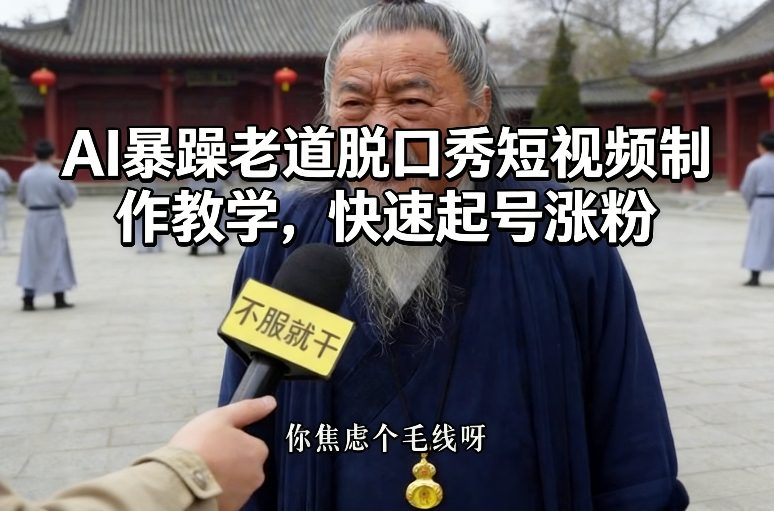 AI暴躁老道脱口秀短视频制作教学，快速起号涨粉-蓝天网创