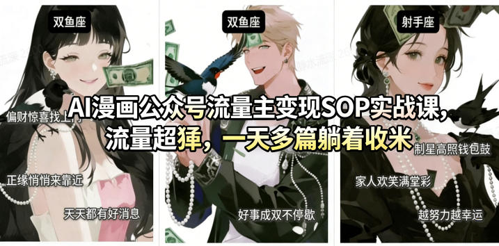 AI漫画公众号流量主变现SOP实战课，流量超猛，制作简单，一天多篇躺着收米-蓝天网创