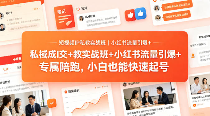 短视频IP私教实战班｜小红书流量引爆+私域成交+带徒盈利，专属陪跑，小白也能快速起号-蓝天网创