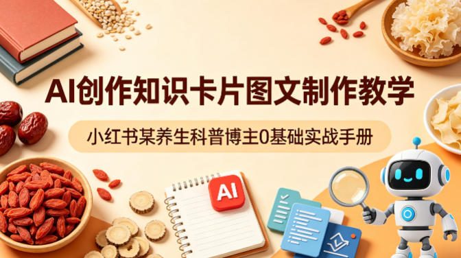 AI创作知识卡片图文制作教学，小红书某养生科普博主0基础实战手册-蓝天网创