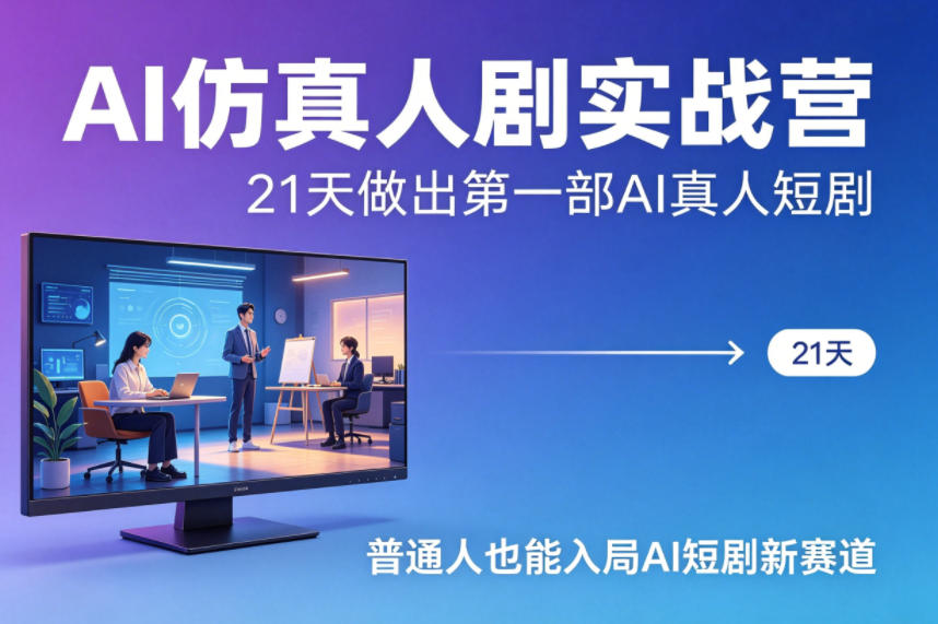 AI仿真人剧实战营，21天做出第一部AI真人短剧，普通人也能入局AI短剧新赛道-蓝天网创