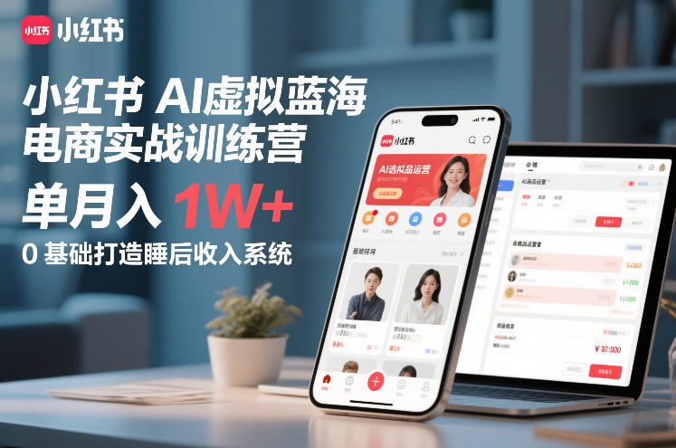 小红书AI虚拟蓝海电商实战训练营，单月入1W+，0基础打造睡后收入系统-蓝天网创