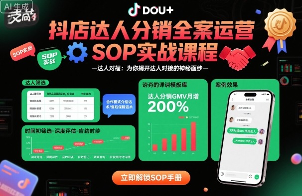 抖店达人分销全案运营SOP实战课程，为你揭开达人对接的神秘面纱-蓝天网创