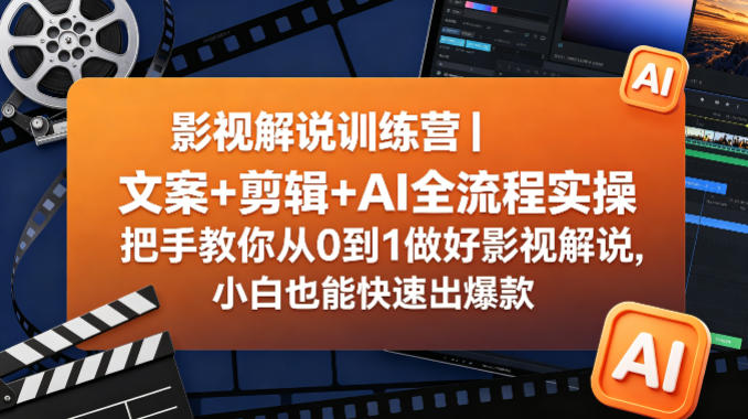 影视解说训练营｜文案+剪辑+AI全流程实操，把手教你从0到1做好影视解说，小白也能快速出爆款-蓝天网创