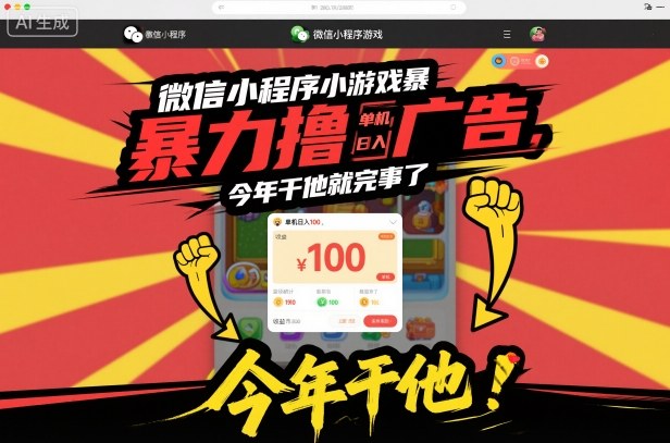 微信小程序小游戏暴力撸广告，单机日入100，今年干他就完事了-蓝天网创