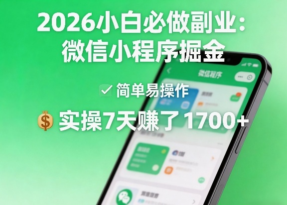 2026小白必做副业：微信小程序掘金，简单易操作，实操7天賺了1700+【揭秘】-蓝天网创