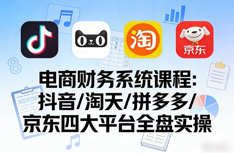 电商财务系统课程，覆盖抖音、淘天、拼多多、京东四大主流平台的全盘实操-蓝天网创