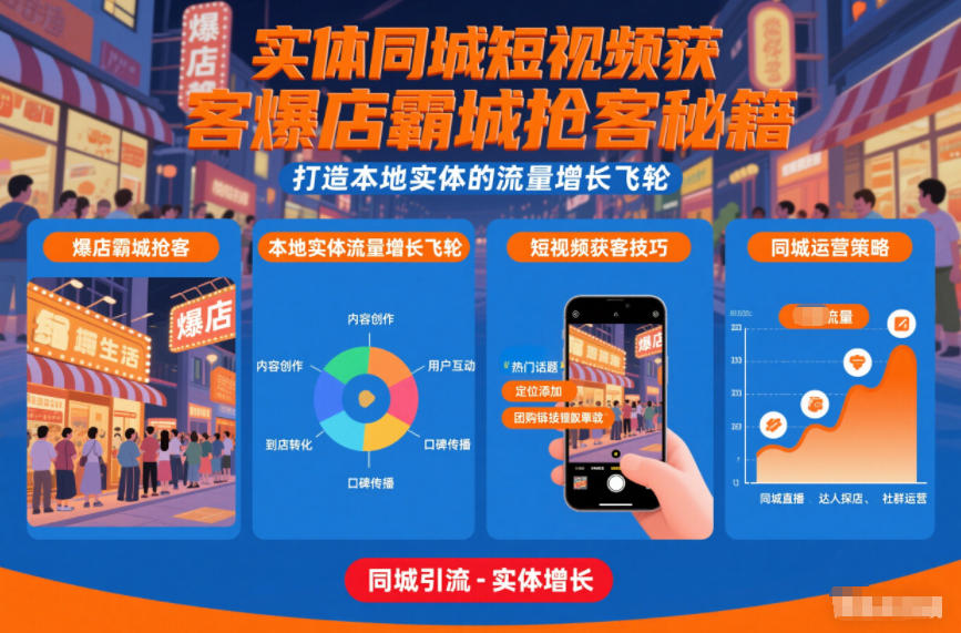 实体同城短视频获客爆店霸城抢客秘籍，打造本地实体的流量增长飞轮-蓝天网创