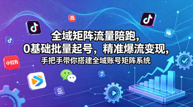全域矩阵流量陪跑，0基础批量起号，精准爆流变现，手把手带你搭建全域账号矩阵系统-蓝天网创