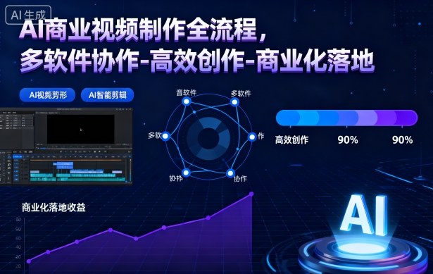 AI商业视频制作全流程，多软件协作-高效创作-商业化落地-蓝天网创