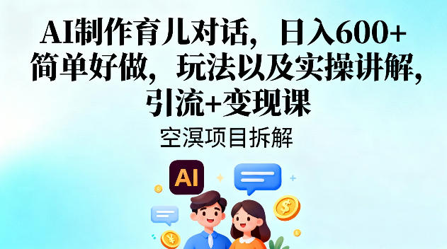 AI制作育儿对话，日入6张+，简单好做，玩法以及实操讲解，引流+变现课-蓝天网创