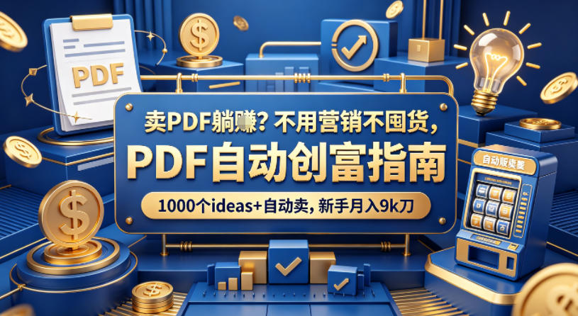 卖PDF躺賺？不用营销不囤货，PDF自动创富指南，1000个ideas+自动卖，新手月入9k刀【原创双语字幕】-蓝天网创