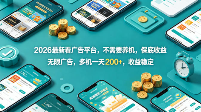 2026最新看广告平台，不需要养机，保底收益，无限广告，多机一天200+，收益稳定【揭秘】-蓝天网创
