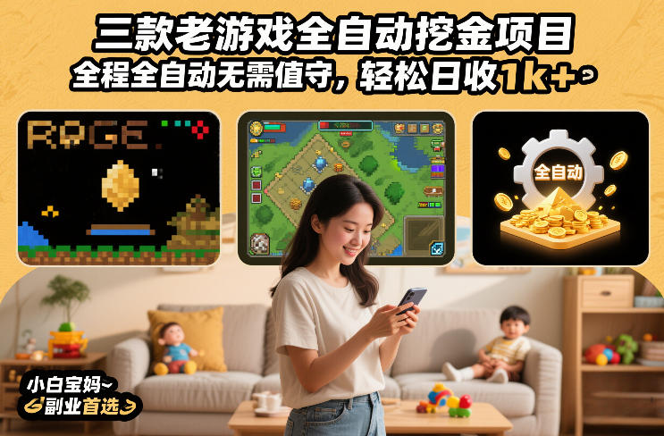 三款老游戏全自动挖金项目，全程全自动无需值守，轻松日收1k+，小白宝妈副业首选【揭秘】-蓝天网创
