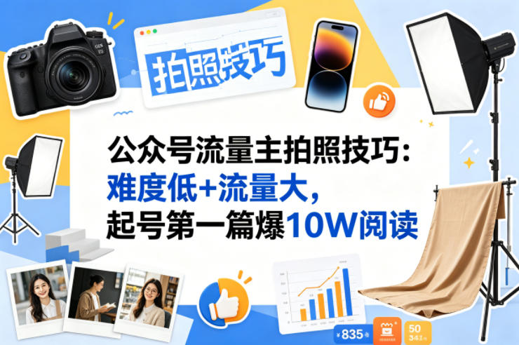 公众号流量主之拍照技巧赛道，难度低+流量大，起号第一篇就爆了10w阅读-蓝天网创