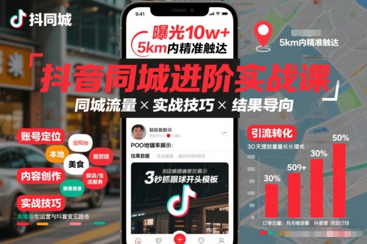 抖音同城进阶实战课，助你同城流量拿到结果-蓝天网创