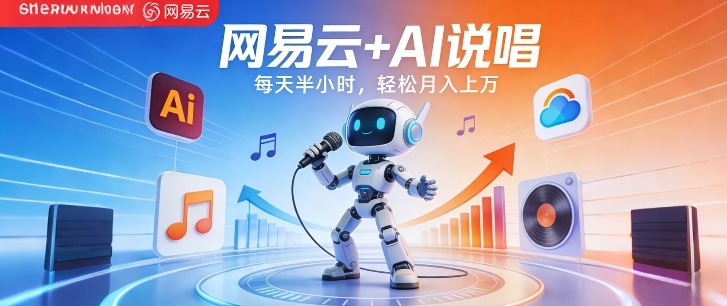 网易云+AI说唱，每天半小时，AI内容创作+流量变现，轻松月入1W-蓝天网创
