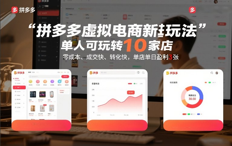 拼多多虚拟电商新玩法，单人可玩转10家店，零成本、成交快、转化快，单店单日盈利3张【揭秘】-蓝天网创