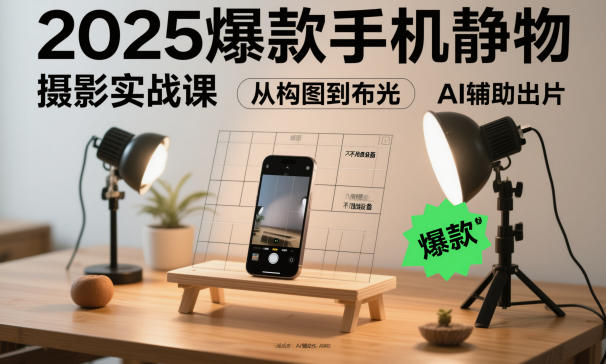 2025爆款手机静物摄影实战课，从构图到布光，不用贵设备，AI辅助出片-蓝天网创