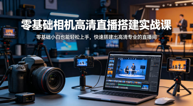 零基础相机高清直播间搭建实战课，小白也能轻松上手，快速搭建出高清专业的直播间-蓝天网创