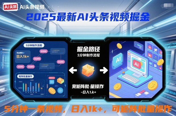 2025最新AI头条视频掘金，5分钟一条视频，日入1k＋，可矩阵批量操作-蓝天网创