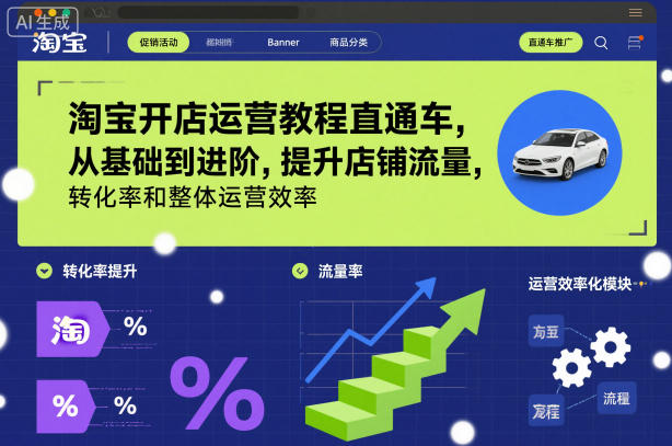 淘宝开店运营教程直通车，从基础到进阶，提升店铺流量，转化率和整体运营效率（更新26年1月）-蓝天网创