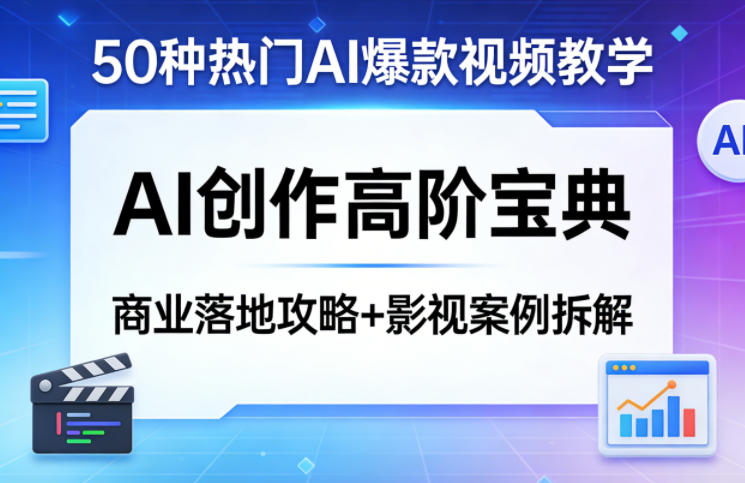 50种热门AI爆款视频教学，AI创作高阶宝典，商业落地攻略+影视案例拆解-蓝天网创