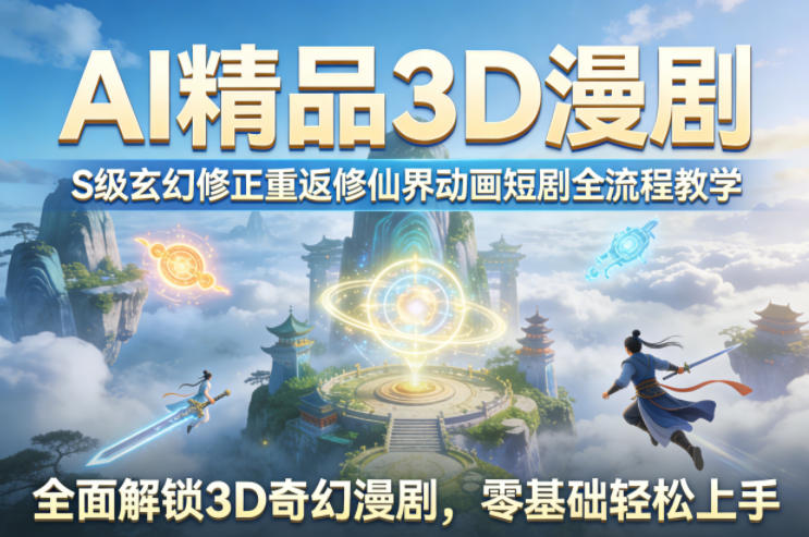 AI精品3D漫剧S级玄幻修正重返修仙界动画短剧全流程教学，全面解锁3D奇幻漫剧，零基础轻松上手-蓝天网创