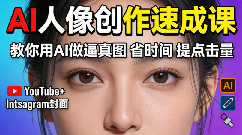 YouTube+Instagram封面没人点？AI人像创作速成课，教你用AI做逼真图，省时间还能提点击量！-蓝天网创