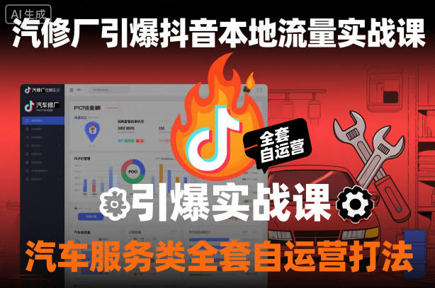 汽修厂引爆抖音本地流量实战课，汽车服务类全套自运营打法-蓝天网创