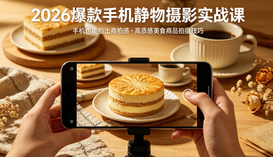 2026爆款手机静物摄影实战课，手机也能拍出商拍感，学会拍出高质感美食商品-蓝天网创