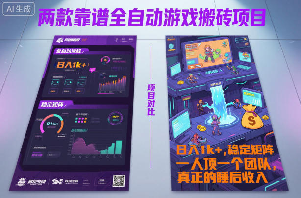 两款靠谱全自动游戏搬砖项目，日入1k+，稳定可矩阵，一人顶一个团队，真正的睡后收入【揭秘】-蓝天网创